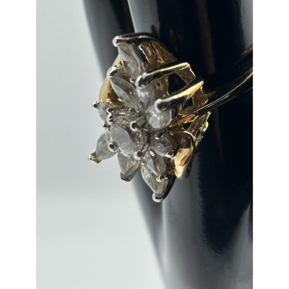 Vintage Ring Cubic Zirconia Cluster Marquis 14 KT. Gold Plated Yellow White Gold - Picture 7 of 15